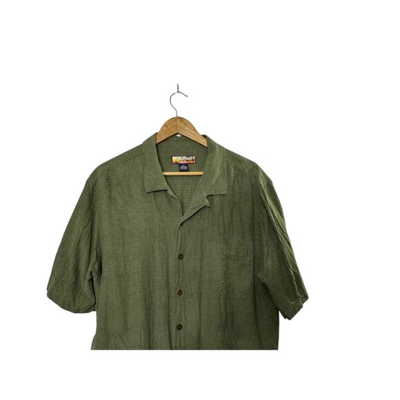 Havana Jack's Cafe Green Short Sleeve 100% Silk Short Sleeve Button-Up Shirt XL - Picture 2 of 6